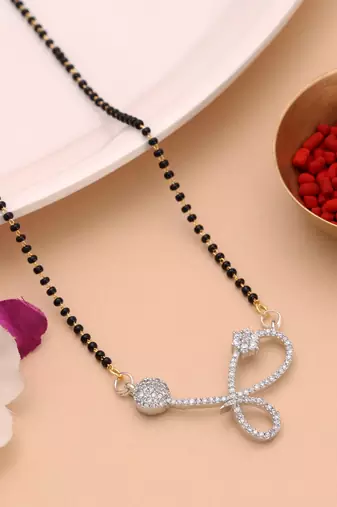Sleek sterling silver color american diamond mangalsutra specially styled for women