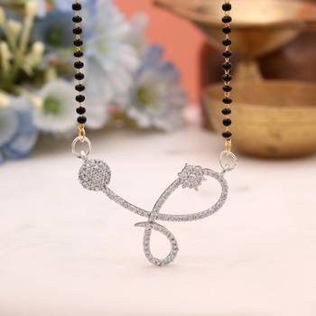 Sleek sterling silver color american diamond mangalsutra specially styled for women 2