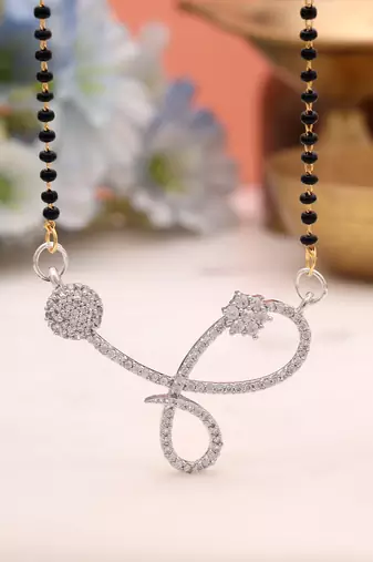 Sleek sterling silver color american diamond mangalsutra specially styled for women