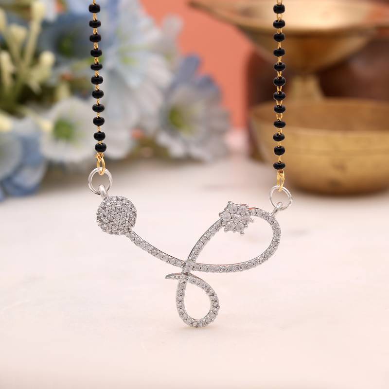 Sleek sterling silver color american diamond mangalsutra specially styled for women