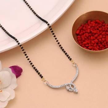 Pristine polish silver color american diamond mangalsutra designed for casual wear 1