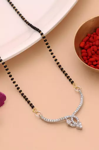 Pristine polish silver color american diamond mangalsutra designed for casual wear