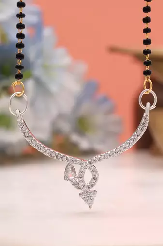 Pristine polish silver color american diamond mangalsutra designed for casual wear