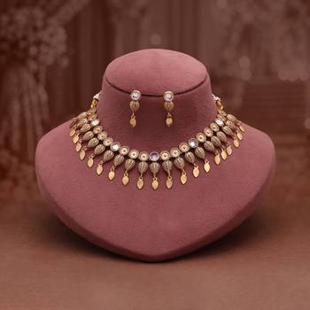 Classic pure white color matte gold necklace set with graceful dangle earrings 1