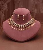 Classic pure white color matte gold necklace set with graceful dangle earrings