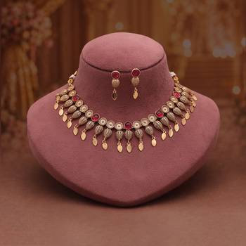 Pretty rose pink color matte gold necklace set featuring charming drop earrings 1