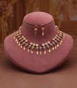 Pretty rose pink color matte gold necklace set featuring charming drop earrings