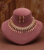 Graceful pearl white color matte gold necklace set featuring sleek drop earrings