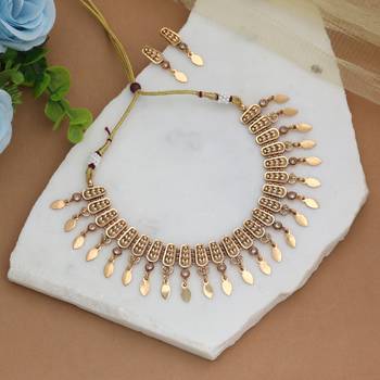 Graceful pearl white color matte gold necklace set featuring sleek drop earrings 2