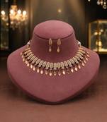 Lovely pink & white color matte gold necklace set featuring drop earrings