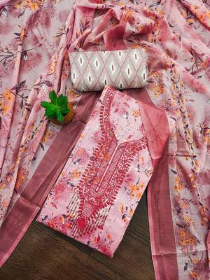 floral printed sequinned unstitched dress material 1