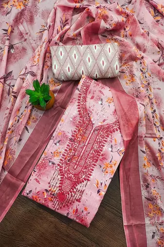 floral printed sequinned unstitched dress material