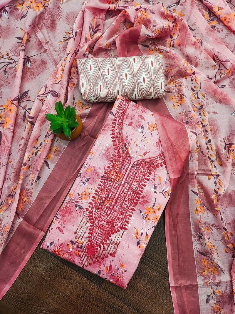 floral printed sequinned unstitched dress material