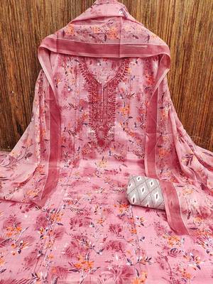 floral printed sequinned unstitched dress material 2