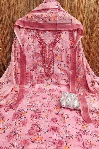 floral printed sequinned unstitched dress material