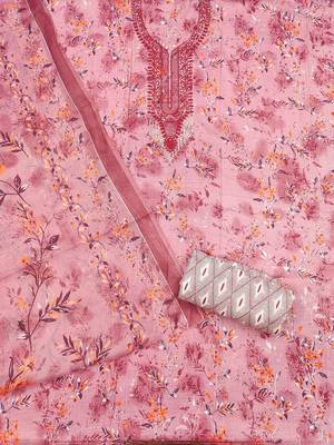 floral printed sequinned unstitched dress material 3
