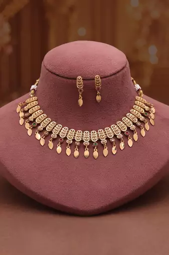 Vibrant festival multi color matte gold necklace set featuring stylish drop earrings