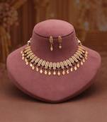 Vibrant festival multi color matte gold necklace set featuring stylish drop earrings
