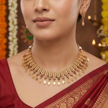 Vibrant festival multi color matte gold necklace set featuring stylish drop earrings 3