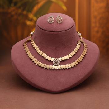 Timeless diamond white color matte gold necklace set with elegant stud earrings 1