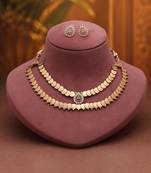 Timeless diamond white color matte gold necklace set with elegant stud earrings