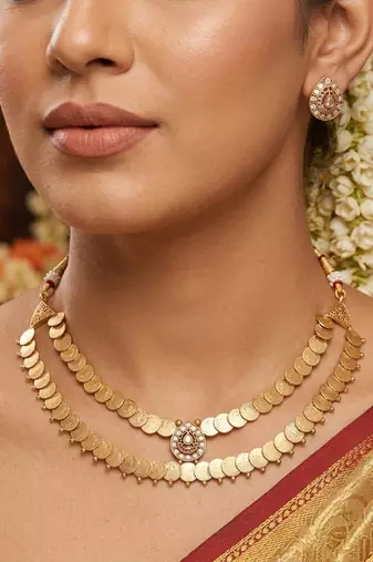 Timeless diamond white color matte gold necklace set with elegant stud earrings