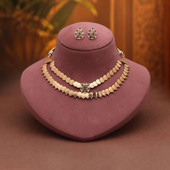 Stunning green & white color matte gold necklace set with stud earrings 1