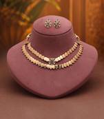 Stunning green & white color matte gold necklace set with stud earrings