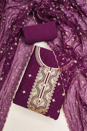 ethnic motifs embroidered sequinned unstitched dress material