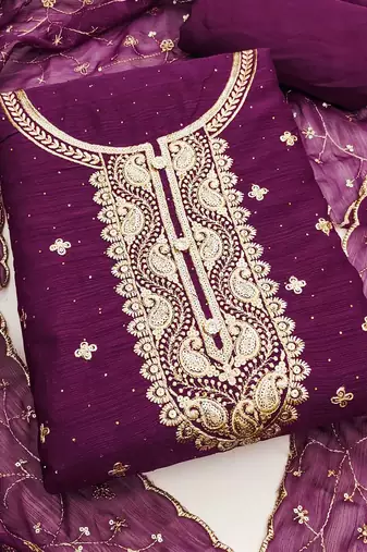 ethnic motifs embroidered sequinned unstitched dress material