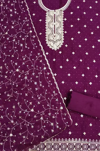 ethnic motifs embroidered sequinned unstitched dress material
