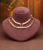 Delicate pink & white color matte gold necklace set with stud earrings