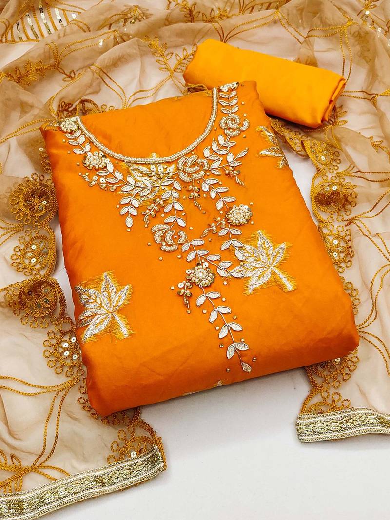 Floral Embellished Sequinned & Beads Unstitched Dress Material
