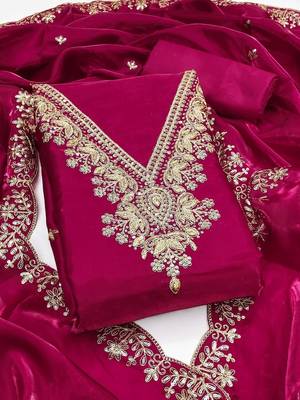 pink jimmychoo silk with sequence embroidery work unstitched dress material 1