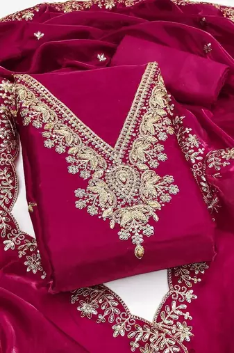 pink jimmychoo silk with sequence embroidery work unstitched dress material