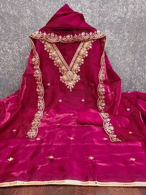pink jimmychoo silk with sequence embroidery work unstitched dress material 3