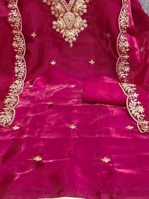 pink jimmychoo silk with sequence embroidery work unstitched dress material 4
