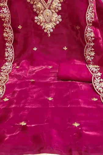 pink jimmychoo silk with sequence embroidery work unstitched dress material