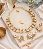Sparkling snow white color matte gold necklace set accompanied by dangle earrings