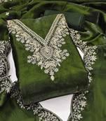 green jimmychoo silk with sequence embroidery work unstitched dress material