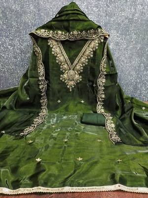 green jimmychoo silk with sequence embroidery work unstitched dress material 3