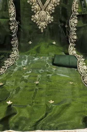 green jimmychoo silk with sequence embroidery work unstitched dress material