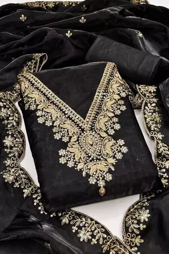 black jimmychoo silk with sequence embroidery work unstitched dress material