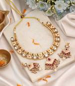 Soft blush pink color matte gold necklace set accompanied by dangle earrings