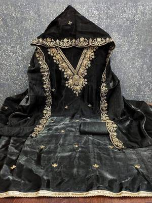 black jimmychoo silk with sequence embroidery work unstitched dress material 3
