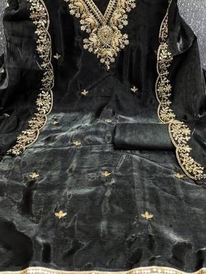 black jimmychoo silk with sequence embroidery work unstitched dress material 4