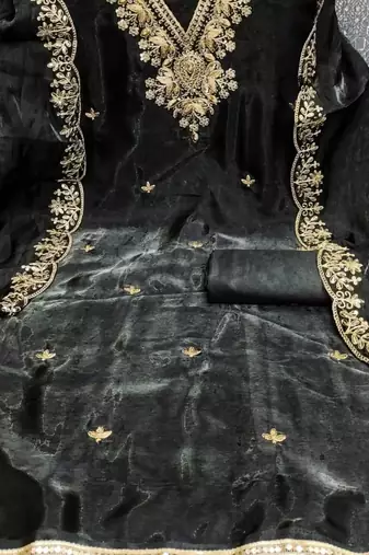 black jimmychoo silk with sequence embroidery work unstitched dress material