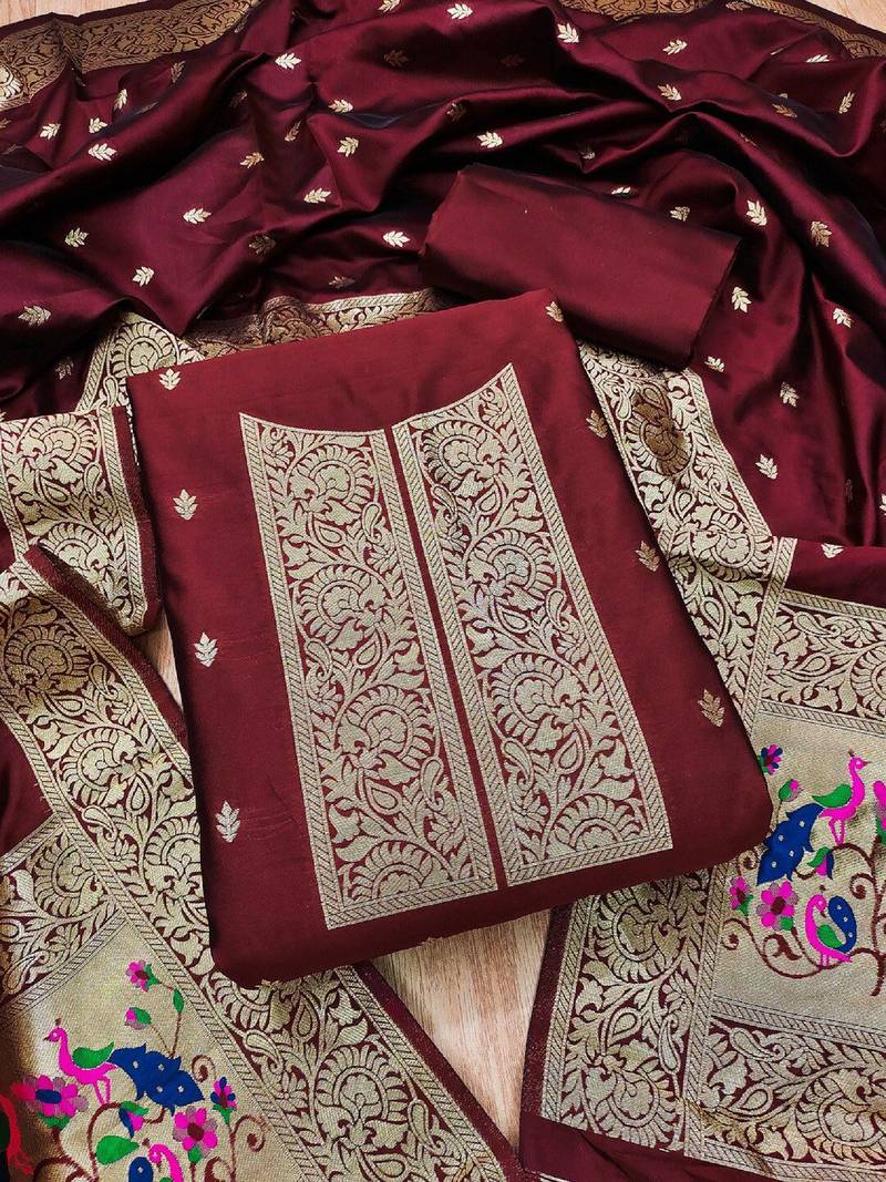 Banarasi Paithani Unstitched Dress Material