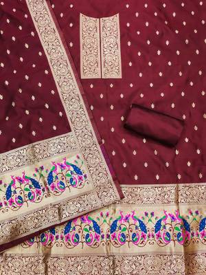 banarasi paithani unstitched dress material 3
