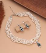 Lush royal green color stone necklace set designed for traditional celebration wear